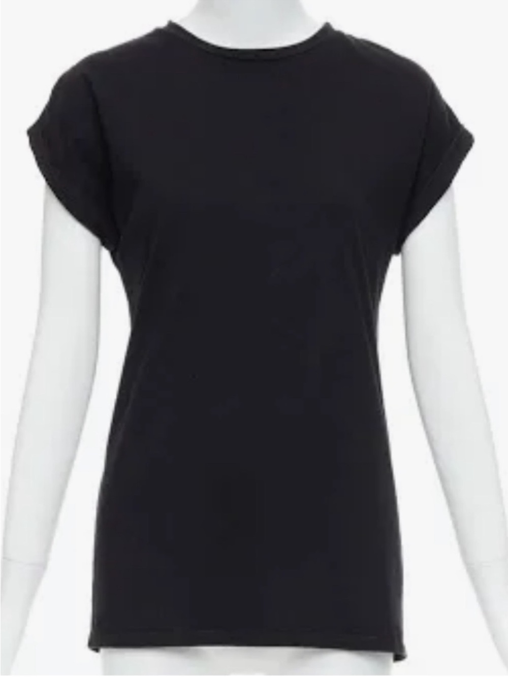Balmain Black Cotton Rolled Cuff Cap Sleeve Minimal Tee-Shirt